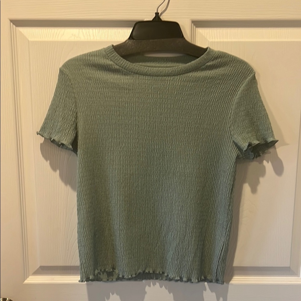 Green Ribbed Girls top xl 14/16